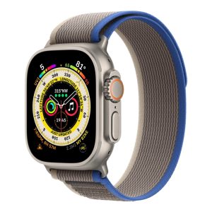 Apple Watch Ultra - 49 Mm - Titanium - Smart Ur Med Trail Loop - Blød Dobbeltlagsnylon - Blå/Grå - Båndstørrelse: S/M - 32 Gb - Wi-Fi, Lte, Uwb, Blue