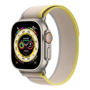 Apple Watch Ultra - 49 Mm - Titanium - Smart Ur Med Trail Loop - Blød Dobbeltlagsnylon - Gul/Beige - Båndstørrelse: M/L - 32 Gb - Wi-Fi, Lte, Uwb, Bl