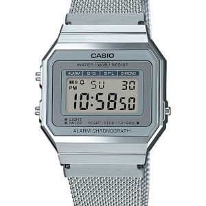 Casio Vintage (3472) Basic digitalur i stål med meshlænke