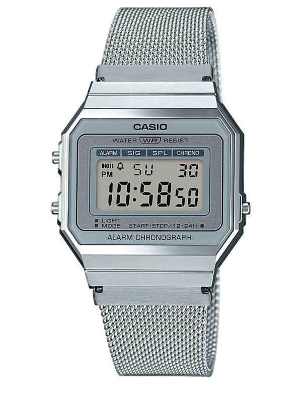 Casio Vintage (3472) Basic digitalur i stål med meshlænke