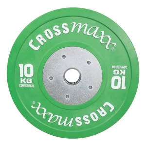 Crossmaxx Competition vægtskive 10 kg - grøn. Af vulkaniseret gummi, slidstærk kvalitet. Til vægtløftning, crossfit og funktionel træning