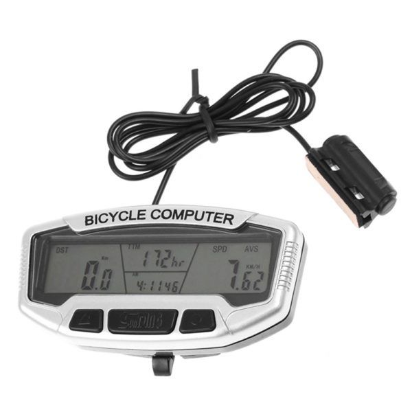 Cykelcomputer med LCD display - 27 funktioner - Sølv