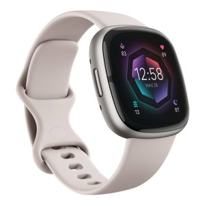 Fitbit Sense 2 - Platin-Aluminium - Smart Ur Med Bånd - Lunar-Hvid - Båndstørrelse: S - Nfc, Bluetooth