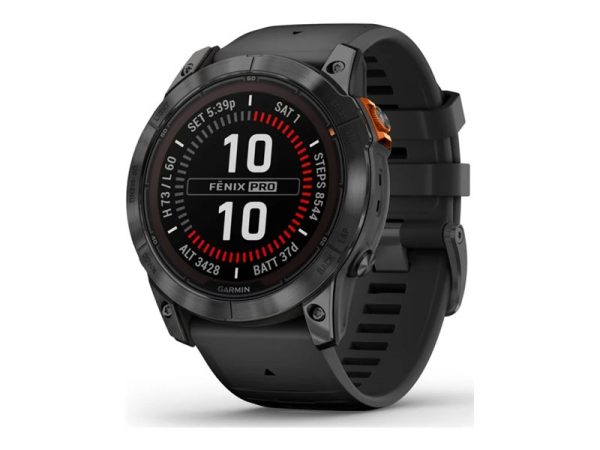 Garmin Fenix 7X Pro - Solar Edition - 51 Mm - Skifergrå - Ja Sportsur Med Bånd - Silikone - Sort - Håndledsstørrelse: 127-210 Mm - Display 1.4" - 32