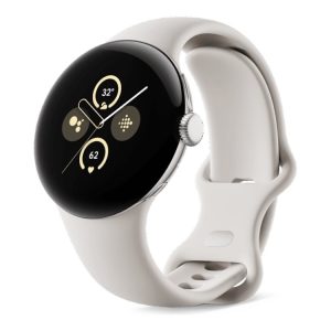 Google Pixel Watch 2 - Poleret Sølvaluminium - Smart Ur Med Aktivt Bånd - Fluoroelastomer - Porcelæn - Båndstørrelse: S/L - 32 Gb - Bluetooth, Wi-Fi,