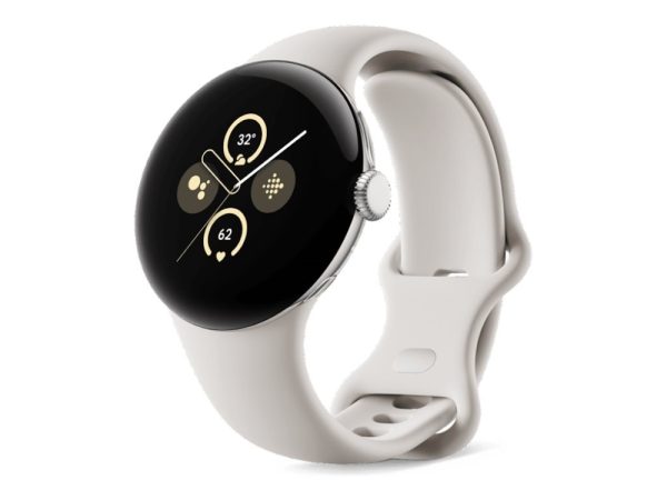 Google Pixel Watch 2 - Poleret Sølvaluminium - Smart Ur Med Aktivt Bånd - Fluoroelastomer - Porcelæn - Båndstørrelse: S/L - 32 Gb - Bluetooth, Wi-Fi,