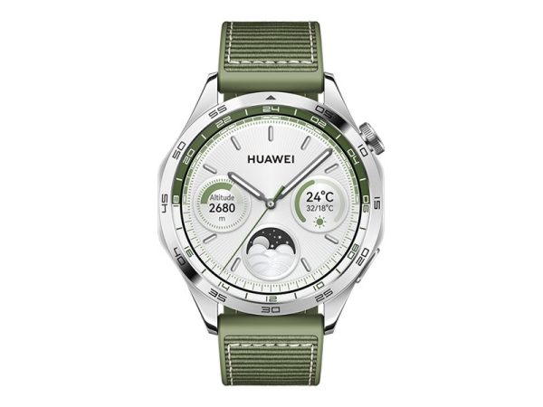 Huawei Watch Gt 4 - 46 Mm - Rustfrit Stål - Smart Ur Med Rem - Komposit - Håndledsstørrelse: 140-210 Mm - Display 1.43" - Nfc, Bluetooth - 48 G - Grø