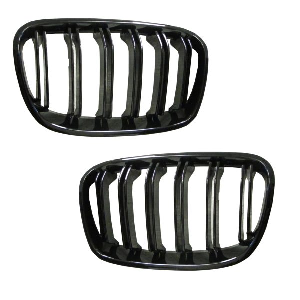 JOM Frontgrill med dobbelt ribbe i blank sort til BMW serie 1 F20/F21 årgang 2011-2015