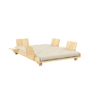 Karup Design Social Sovesofa Med 4 Stk. Rygstøtte, Sideborde & Madras 140x200 Beige/Klarlakeret