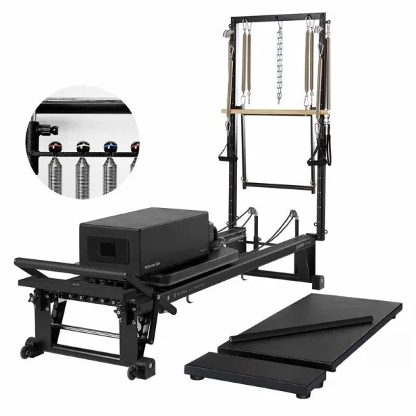 Merrithew V2 Max Plus Reformer (Jet Black) med højpræcision gear pakke og masser af udstyr. Cadillac reformer