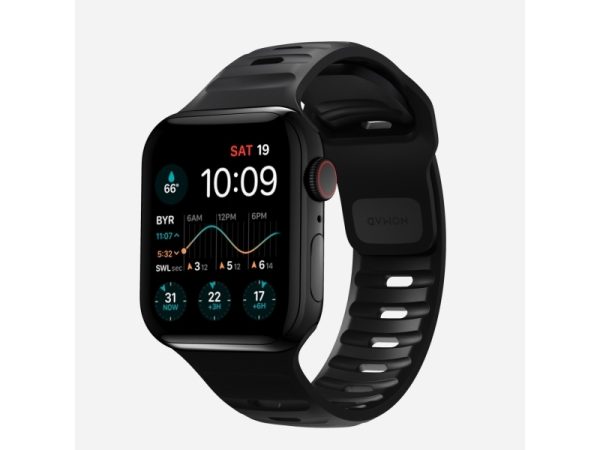 Nomad Sport Strap, Band, Sportsur, Sort, Apple, Apple Watch Series 7, 6, Se, And All Previous Versions Of Apple Watch, Aluminium, Gummi