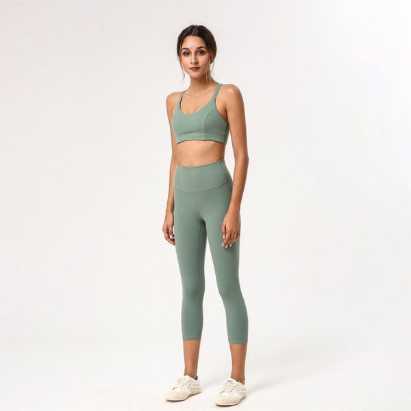 Nordic-wellness Cross Back Sports-BH & 7/8 Leggings - Dusty Green - L