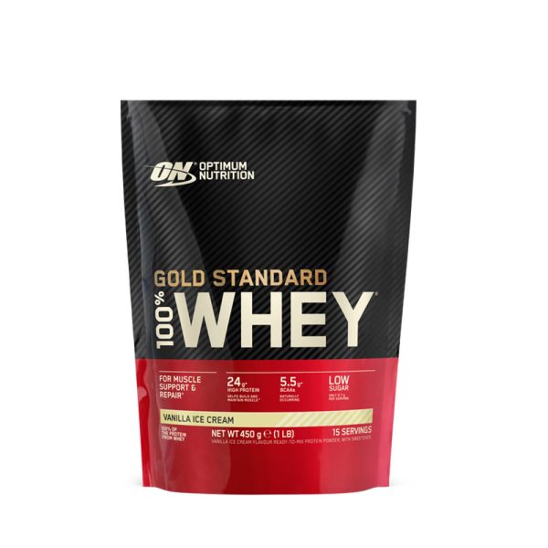 Optimum Nutrition Gold Standard 100% Whey (450 g) - Vanilla Ice Cream - OBS! BEDST FØR 10/12-24 - Proteinpulver