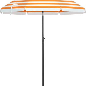 Parasol til stranden, stribet, orange og hvid