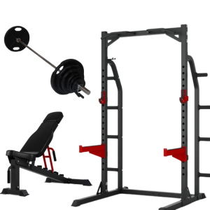 Peak Fitness - Half Rack m. 125kg 50 mm vægtskiver og Fid Bænk - Sort