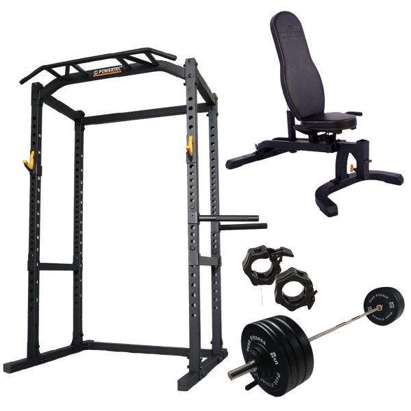 Powertec - Power Rack m. Bumper vægtsæt - 128 kg