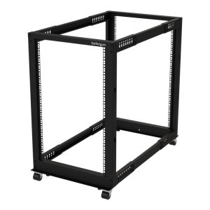 Startech.Com 18U 19" Open Frame Server Rack, 4 Post Adjustable Depth 22-40" Mobile, Free Standing Rolling Network/Computer Equipment Data Rack, Dell