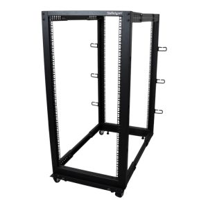 Startech.Com 25U 19" Open Frame Server Rack, 4 Post Adjustable Depth 22-40" Mobile, Free Standing Rolling Network/Computer Equipment Data Rack, Dell