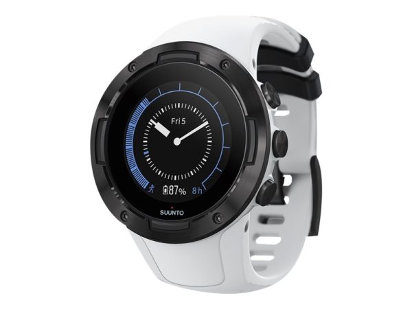 Suunto 5 - 46 Mm - Sort - Sportsur Med Rem - Silikone - Hvid - Håndledsstørrelse: 130-210 Mm - Bluetooth - 66 G