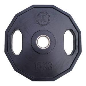 Vægtskive 15 kg - 50 mm (12 kantet/sort)