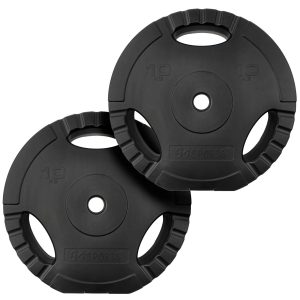 Vægtskiver - sæt af 2, hver 10 kg, Ø 30/31 mm, Tri-Grip, cement, plastik, sort