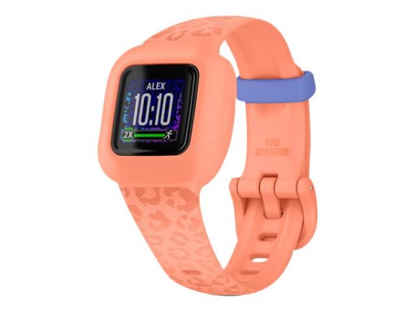 Garmin Vivofit Jr. 3 - Aktivitetssporer Med Bånd - Silikone - Orange - Håndledsstørrelse: 130-175 Mm - Bluetooth - 25 G - Ferskenleopard