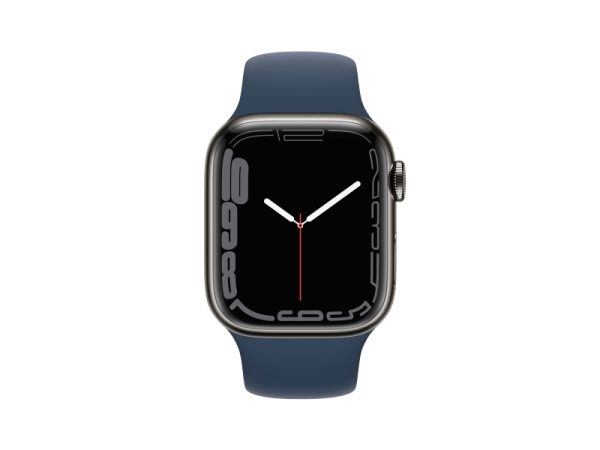 Apple Watch Series 7 (Gps + Cellular) - 41 Mm - Grafit Rustfrit Stål - Smart Ur Med Sportsbånd - Fluoroelastomer - Afgrundsblå - Båndstørrelse: Almin