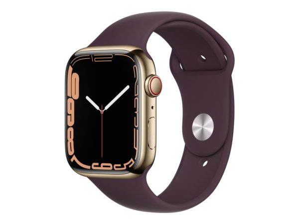 Apple Watch Series 7 (Gps + Cellular) - 45 Mm - Guld Rustfrit Stål - Smart Ur Med Sportsbånd - Fluoroelastomer - Mørkt Kirsebær - Båndstørrelse: Almi