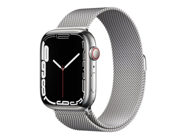 Apple Watch Series 7 (Gps + Cellular) - 45 Mm - Sølv Rustfrit Stål - Smart Ur Med Milanesisk Løkke - Rustfrit Stål - Sølv - Håndledsstørrelse: 150-20