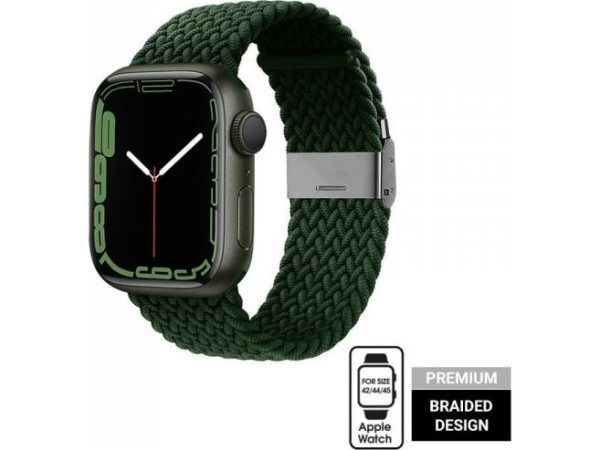 Crong Crg-44Wav-Grn, Urrem, Apple, Apple Watch Series 1/2/3/4/5/6/7/8/9/Se/Ultra/Ultra 2, Polyester, Rustfrit Stål, Grøn