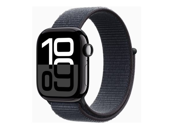 Apple Watch Series 10 (Gps) - 42 Mm - Jet Sort Aluminium - Smart Ur Med Sportsløkke - Blød Dobbeltlagsnylon - Blæk - Håndledsstørrelse: 130-200 Mm -