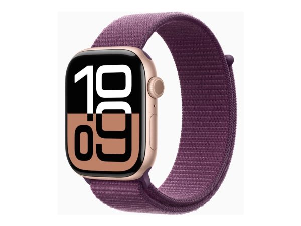 Apple Watch Series 10 (Gps) - 42 Mm - Roseguldaluminium - Smart Ur Med Sportsløkke - Blød Dobbeltlagsnylon - Blomme - Håndledsstørrelse: 130-200 Mm -