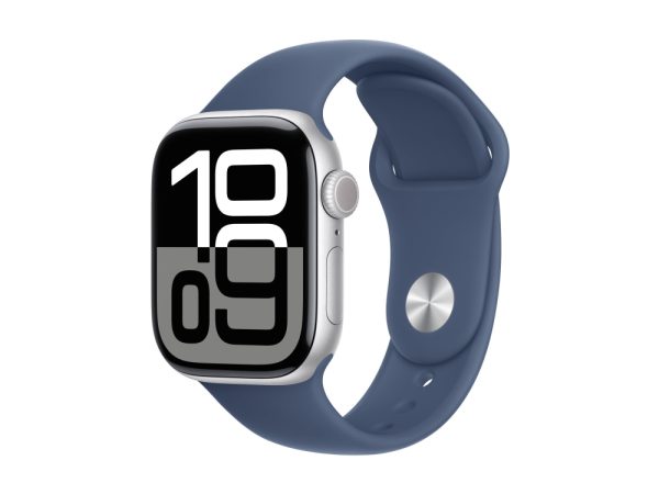 Apple Watch Series 10 (Gps) - 42 Mm - Sølvaluminium - Smart Ur Med Sportsbånd - Fluoroelastomer - Denim - Båndstørrelse: M/L - 64 Gb - Wi-Fi 4, Uwb,