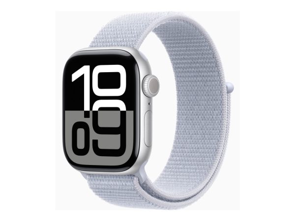 Apple Watch Series 10 (Gps) - 42 Mm - Sølvaluminium - Smart Ur Med Sportsløkke - Blød Dobbeltlagsnylon - Blå Sky - Håndledsstørrelse: 130-200 Mm - 64