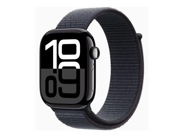 Apple Watch Series 10 (Gps) - 46 Mm - Jet Sort Aluminium - Smart Ur Med Sportsløkke - Blød Dobbeltlagsnylon - Blæk - Håndledsstørrelse: 130-200 Mm -