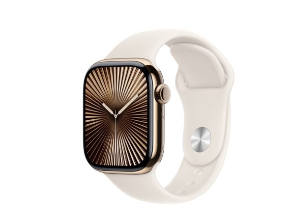 Apple Watch Series 10 (Gps + Cellular) - 42 Mm - Guld Titanium - Smart Ur Med Sportsbånd - Fluoroelastomer - Stjernelys - Båndstørrelse: M/L - 64 Gb