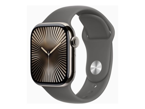 Apple Watch Series 10 (Gps + Cellular) - 42 Mm - Naturlig Titanium - Smart Ur Med Sportsbånd - Fluoroelastomer - Stengrå - Båndstørrelse: S/M - 64 Gb