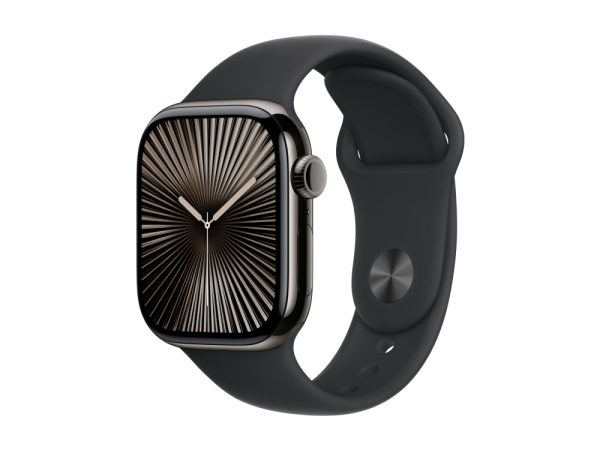 Apple Watch Series 10 (Gps + Cellular) - 42 Mm - Skifer Titanium - Smart Ur Med Sportsbånd - Fluoroelastomer - Sort - Båndstørrelse: S/M - 64 Gb - Lt