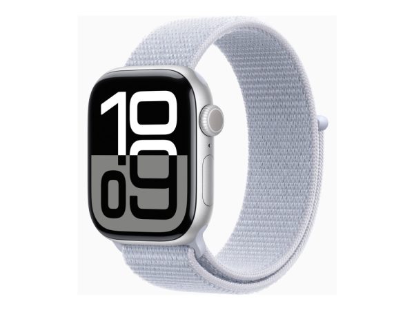 Apple Watch Series 10 (Gps + Cellular) - 42 Mm - Sølvaluminium - Smart Ur Med Sportsløkke - Blød Dobbeltlagsnylon - Blå Sky - Håndledsstørrelse: 130-