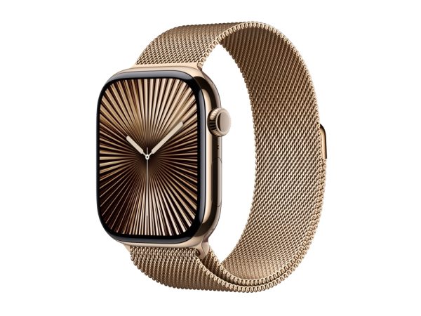 Apple Watch Series 10 (Gps + Cellular) - 46 Mm - Guld Titanium - Smart Ur Med Milanesisk Løkke - Rustfrit Stålnet - Guld - Båndstørrelse: M/L - 64 Gb