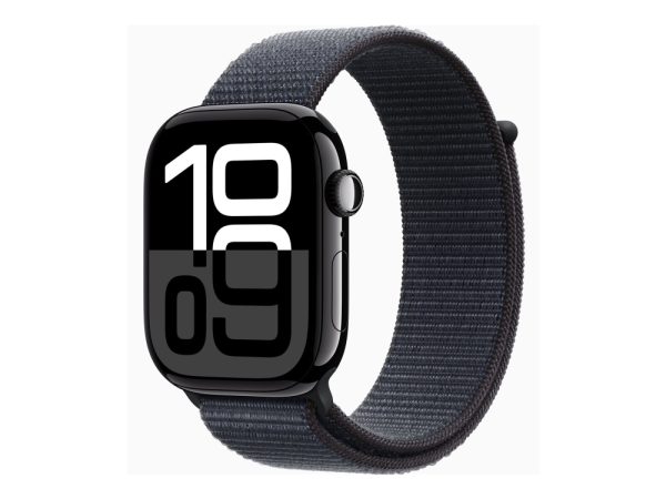 Apple Watch Series 10 (Gps + Cellular) - 46 Mm - Jet Sort Aluminium - Smart Ur Med Sportsløkke - Blød Dobbeltlagsnylon - Blæk - Håndledsstørrelse: 13