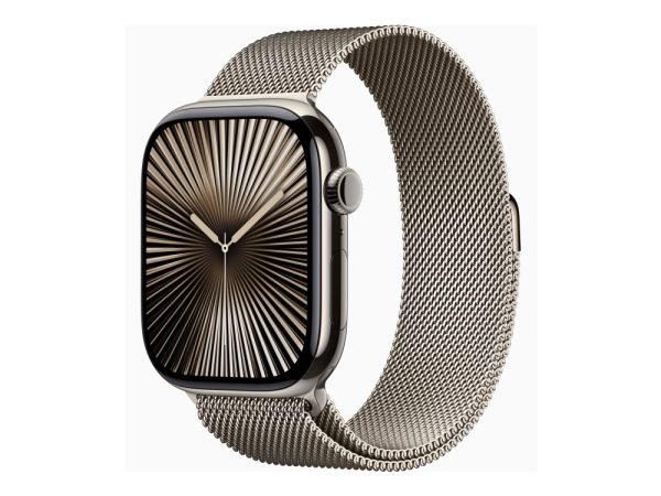 Apple Watch Series 10 (Gps + Cellular) - 46 Mm - Naturlig Titanium - Smart Ur Med Milanesisk Løkke - Rustfrit Stålnet - Naturlig - Båndstørrelse: S/M