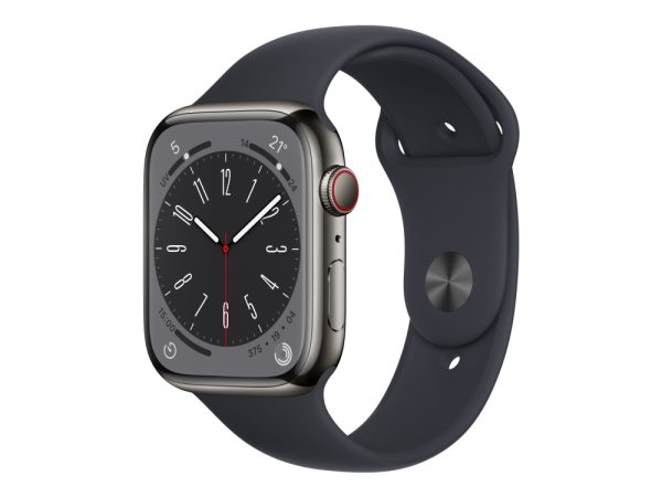 Apple Watch Series 8 (Gps + Cellular) - 45 Mm - Grafit Rustfrit Stål - Smart Ur Med Sportsbånd - Båndstørrelse: Almindelig - 32 Gb - Wi-Fi, Lte, Blue