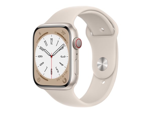 Apple Watch Series 8 (Gps + Cellular) - 45 Mm - Stjernelys-Aluminium - Smart Ur Med Sportsbånd - Fluoroelastomer - Stjernelys - Båndstørrelse: Almind