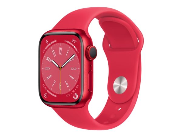 Apple Watch Series 8 (Gps + Cellular) - (Product) Red - 41 Mm - Rød Aluminium - Smart Ur Med Sportsbånd - Fluoroelastomer - Rød - Båndstørrelse: Almi