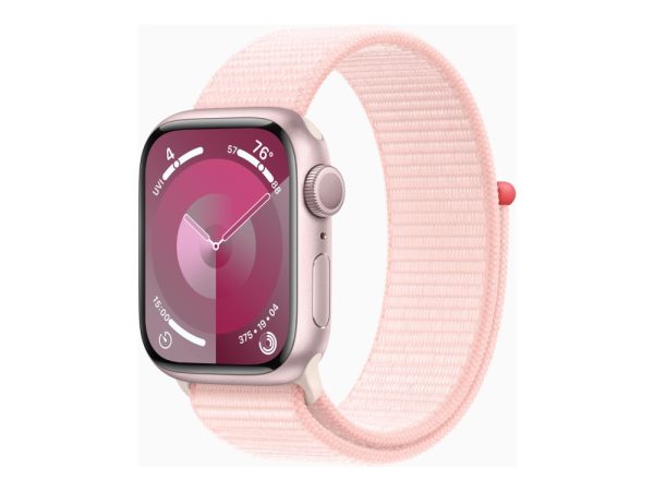 Apple Watch Series 9 (Gps) - 41 Mm - Pink Aluminium - Smart Ur Med Sportsløkke - Blød Dobbeltlagsnylon - Lys Pink - 64 Gb - Wi-Fi, Bluetooth, Uwb - 3