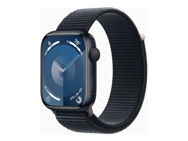 Apple Watch Series 9 (Gps) - 45 Mm - Midnatsaluminium - Smart Ur Med Sportsløkke - Blød Dobbeltlagsnylon - Midnat - 64 Gb - Wi-Fi, Bluetooth, Uwb - 3