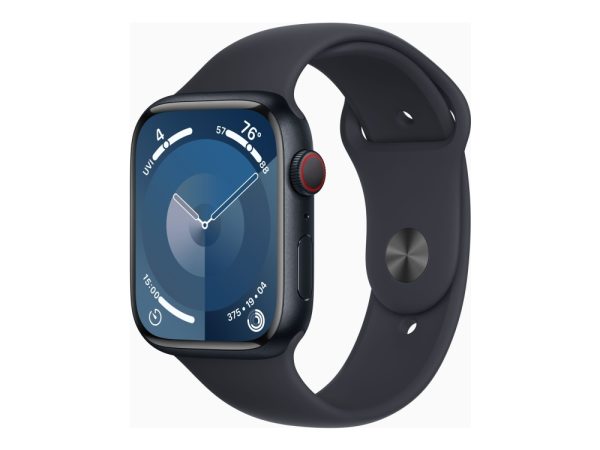 Apple Watch Series 9 (Gps + Cellular) - 45 Mm - Midnatsaluminium - Smart Ur Med Sportsbånd - Fluoroelastomer - Midnat - Båndstørrelse: M/L - 64 Gb -