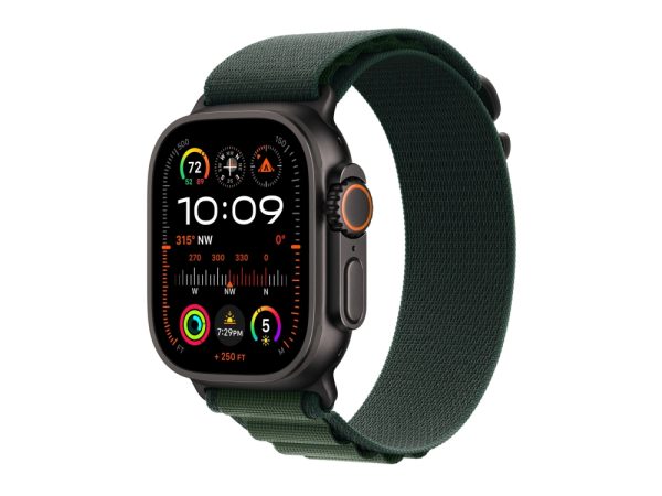 Apple Watch Ultra 2 - 49 Mm - Sort Titanium - Smart Ur Med Alpine Loop - Tekstil - Mørkegrøn - Båndstørrelse: L - 64 Gb - Lte, Wi-Fi 4, Uwb, Bluetoot