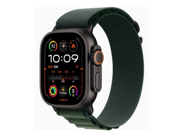 Apple Watch Ultra 2 - 49 Mm - Sort Titanium - Smart Ur Med Alpine Loop - Tekstil - Mørkegrøn - Båndstørrelse: M - 64 Gb - Lte, Wi-Fi 4, Uwb, Bluetoot